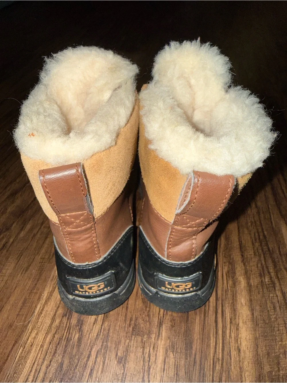 Kids Ugg Brown Shearling-Lined Winter Boots - Velcro Closure